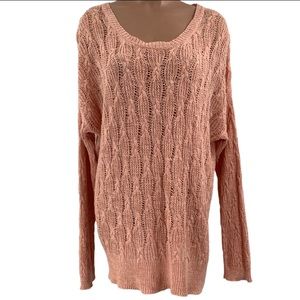 Free People Peach Cable Knit Slouchy Sweater Size S Oversized